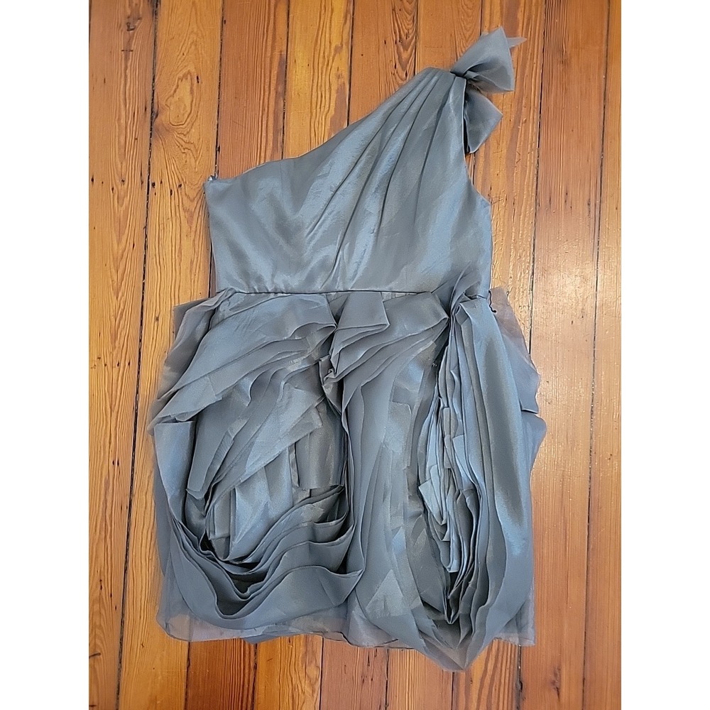 White by Vera Wang Womens 16  Gray Chiffon One Shoulder Party Dress  Rosette - Picture 9 of 13